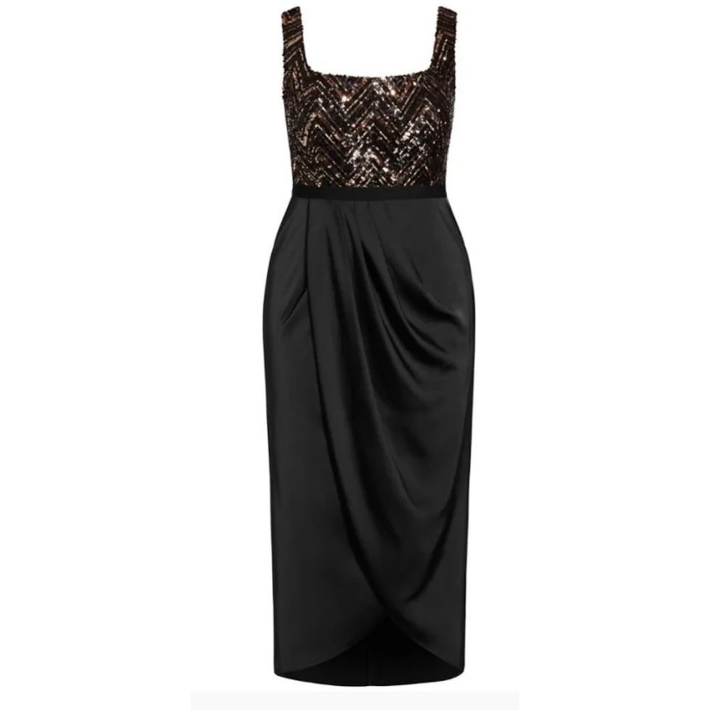 City Chic Black Midi Dress with Bronze Sequin Bodice